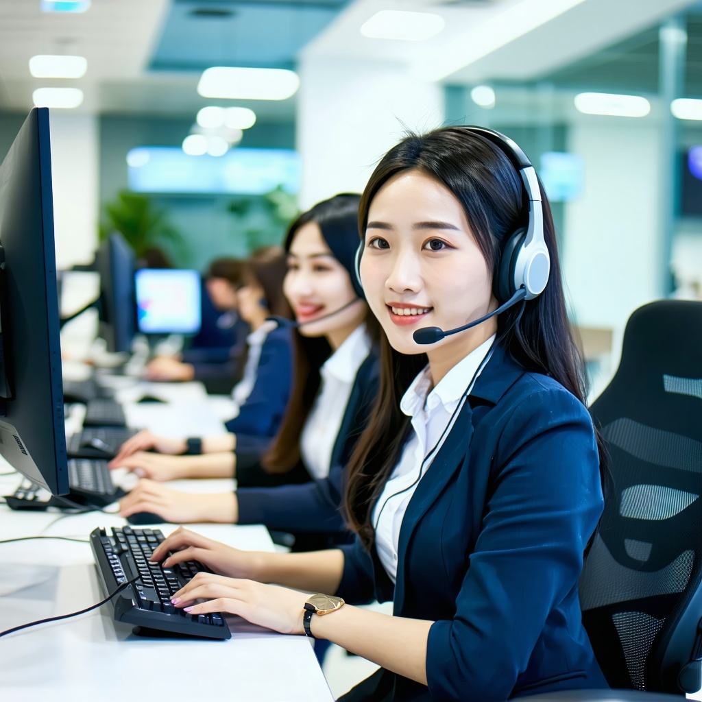 asians contact centre agents at work with headsets in a nice modern office-1